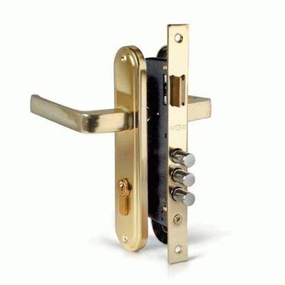 Замок врезной с ручкой Апекс 1526/60-G (0118G) золото м/о 70